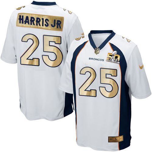Nike Broncos #25 Chris Harris Jr White Men's Stitched NFL Game Super Bowl 50 Collection Jersey - Click Image to Close